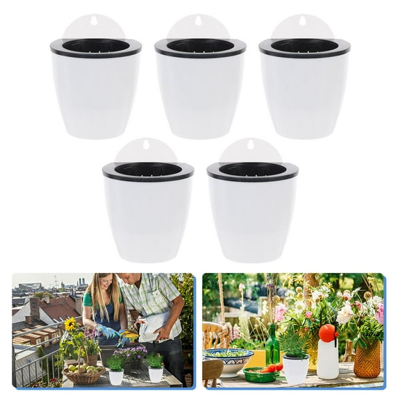 FRCOLOR 5Pack Indoor Flower Pot Automatic Watering Planter Wall Hanging White Resin