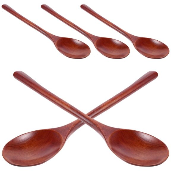 WASHWEPE Long Handle Wood Soup Spoons 5Pcs for Mixing and Reaching Cooking Pot