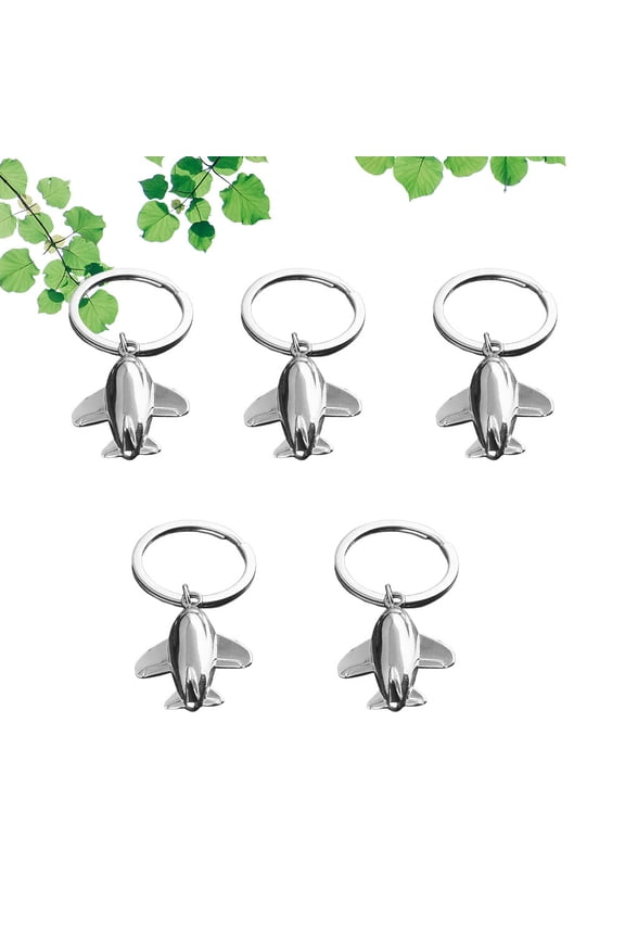 5Pcs Airplane Shaped Key Ring Plated Silver Metal Keychain Pendant Creative Bag Hanging Accessory