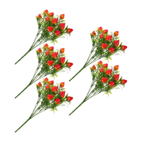 FRCOLOR 5Pcs PVC Artificial Strawberry Stem Bouquet Red Reusable Fake Fruit Branches for Floral Arrangements