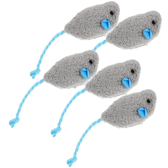 FRCOLOR 5Pcs Plush Grey Mouse Shaped Cat Toys for Indoor Play and Outdoor and Kittens