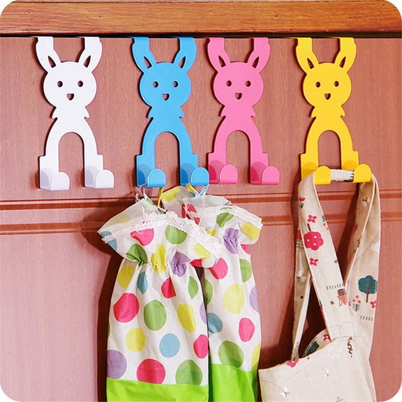 FRCOLOR 5pcs Rabbit Hooks Creative Cartoon Funny Traceless Rabbit Decor Hook for Home Store Bedroom (Blue, Yellow, White, Rose Red, Green, Random Color)