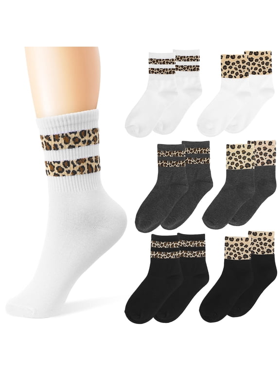 6 Pairs Womens Leopard Cheetah Print Socks Animal Pattern Socks for Ladies