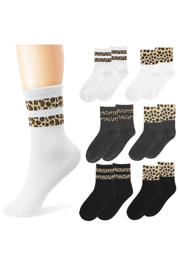 6 Pairs Cheetah Stuff Animal Print Socks Leopard Women Lovers Miss