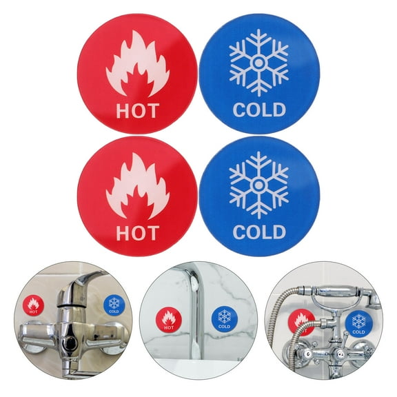 FRCOLOR 6 Pairs Hot And Cold Water Sign Hot And Cold Indicator Stickers Self-Stick Acrylic Label For Faucet Shower And Bathtub Bathroom Kitchen And Business Use