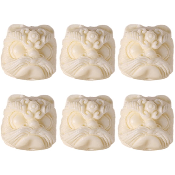 FRCOLOR 6 Pcs DIY Lion Spacer Beads Carving Lion Dance Pendant 1.60X1.60X1.60CM White