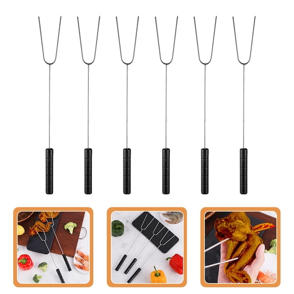 FRCOLOR 6 Pcs Forks Stainless Steel Barbecue Fork Grilling Fork Child 38X1.6X1.6CM Black