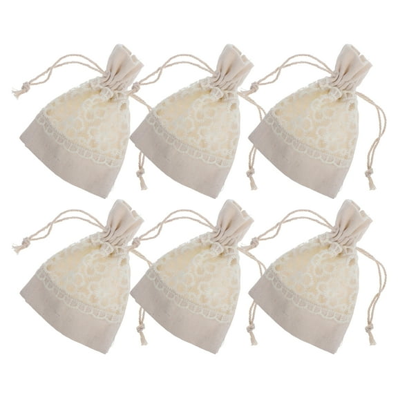 FRCOLOR 6 Pcs Lace Canvas Drawstring Pocket 14.00X10.00X0.20CM Beige