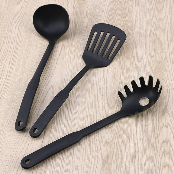 FRCOLOR 6-Piece Black Nylon Kitchen Utensil Set Cooking Tools with Spoon and Essential Cooking Accessories
