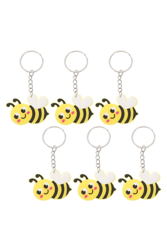 Creative Bee Shaped Keychain Yellow PVC Metal Versatile Decoration 6Pcs