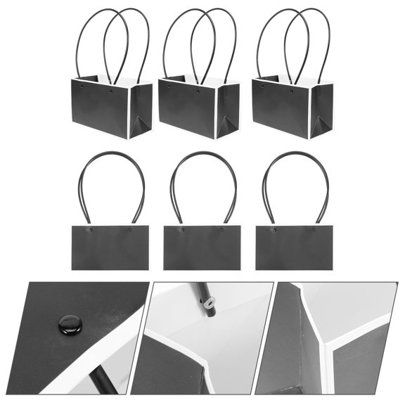 FRCOLOR  6 Pcs Paper Portable Flower Basket Bouquet Bags Party Carrier Black