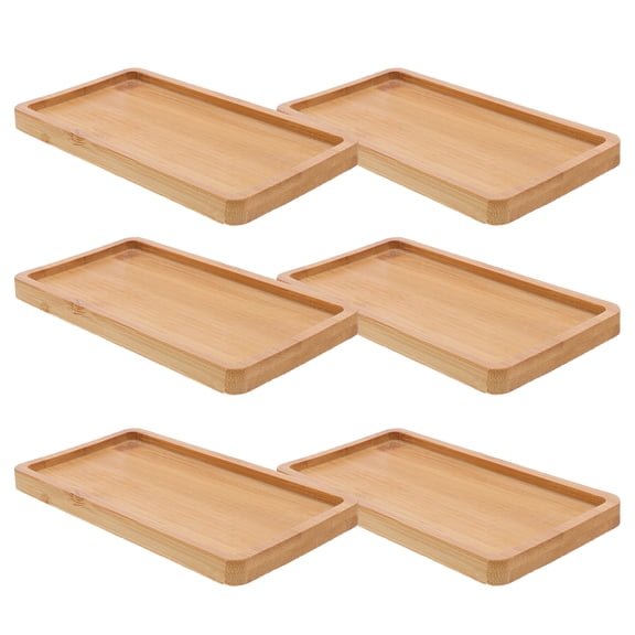 WASHWEPE Set of 6 Rectangular Wooden Serving Platters, 6.92 x 3.46 x 0.39 Inches, Wood Trays