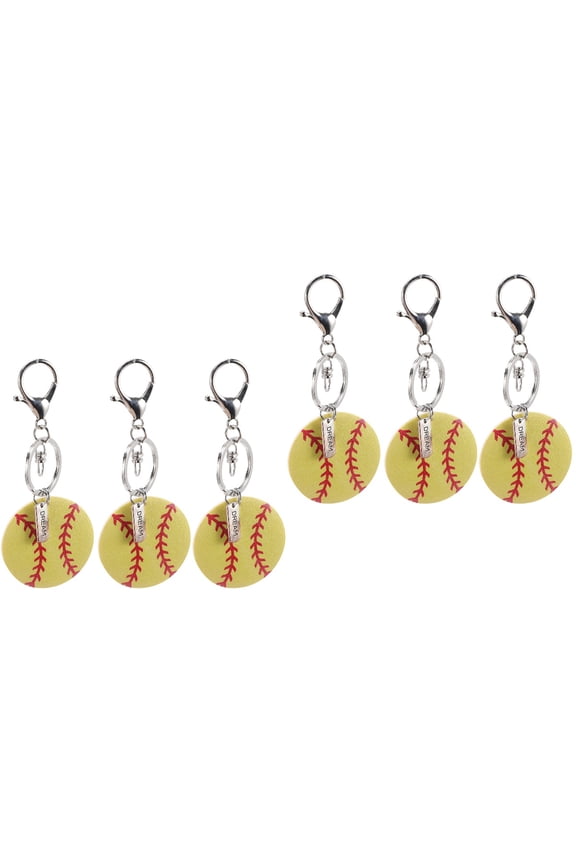 6 Pcs  Softball Keyrings Bag Key Chains Backpack Key Pendants for Players Boys