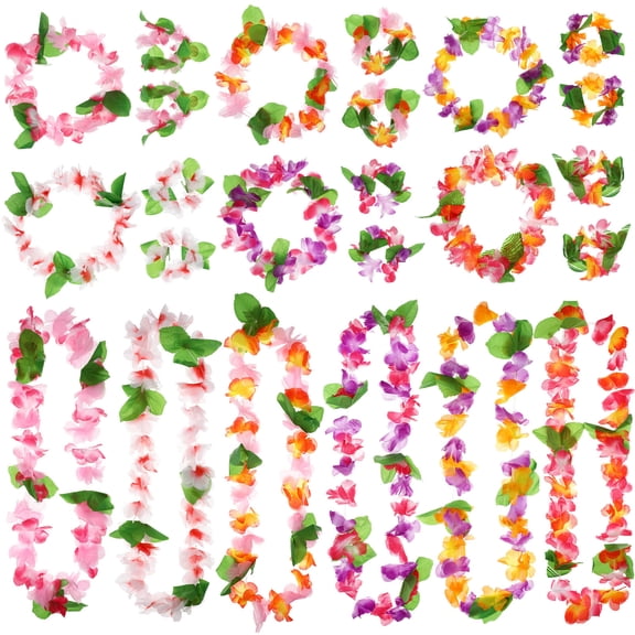FRCOLOR 6Sets Hawaiian Gar Flower Necklaces with Assorted Color Artificial Flowers for Luau Party Decor