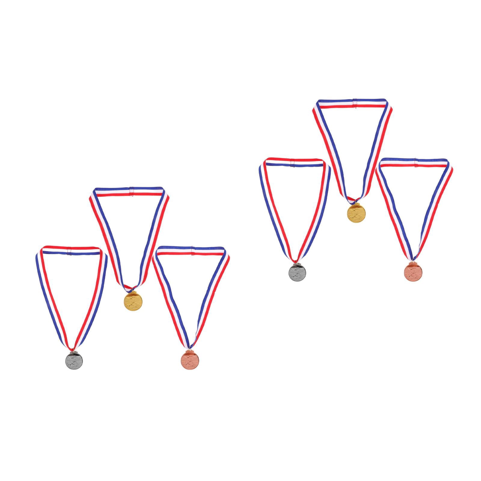 3 Pack Trophy Style Olympic Medals - Gold, Silver, Bronze, 2.55 Inch Metal Medals With Ribbon For Sports & Awards
