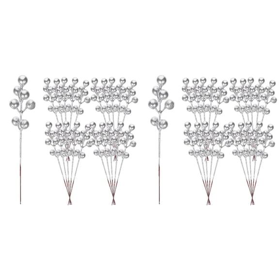 CIMAXIC Silver Artificial Berry Picks for DIY Use, Details, Lifelike Look, 60Pcs