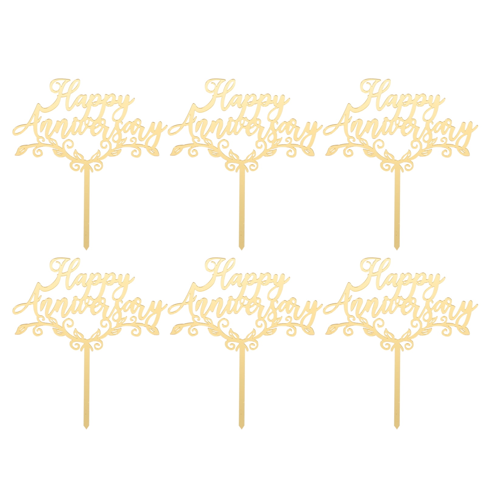 LOKIPA 6PCS Gold Happy Birthday Cake Toppers - Acrylic Cupcake Toppers For Party Decorations