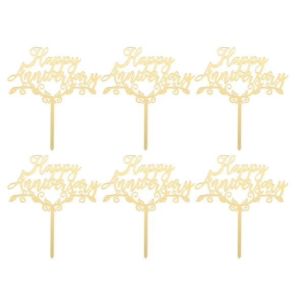 FRCOLOR 6PCS Wedding Anniversary Cake Toppers Happy Anniversary Letters Printed Cake Picks Delicate Wedding Anniversary Cupcake Decorations Acrylic Wedding Memorial Cake Plug