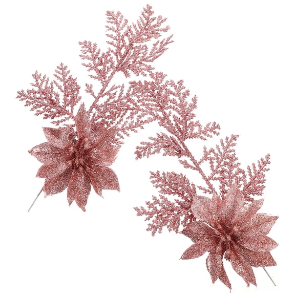 FRCOLOR 6Pcs Golden PE Faux Pine Stems with Glitter Powder for Christmas Party Table Setting