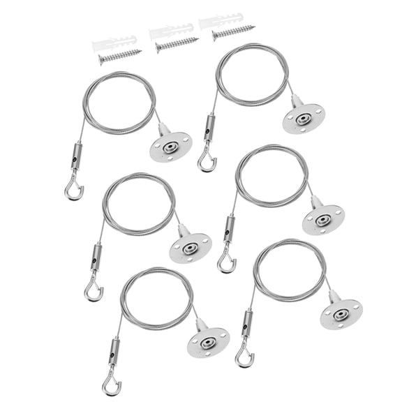 FRCOLOR 6pcs Adjustable Hanging Wire Stainless Steel Wire Rope With Hook Light Lamp Suspension For Secure Wall Ceiling Hanging Pictures Mirrors