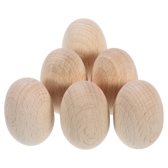 KAKOWELY 6Pcs Sturdy Wooden Fake Eggs Beige for Creative Craft Projects and Easter Celebration Decor