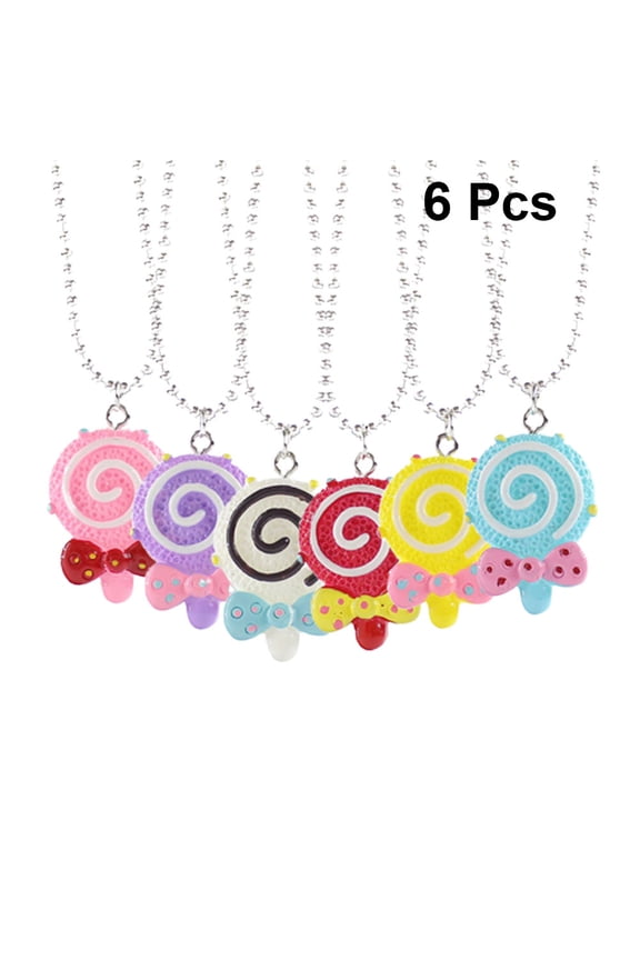 6pcs Lollipop Shaped Necklace Gilrs Necklace Party Supplies Ornament Neck Accessories for Festival Holiday (Mixed Color)