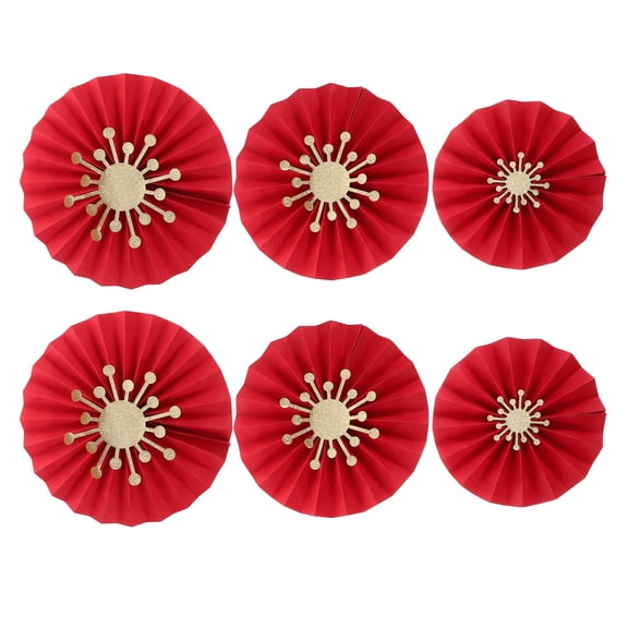 FRCOLOR 6pcs Red Paper Fans Hanging Decoration Red Birthday Decorations Diy Red Paper Fans Hanging Decoration Party Supplies Party Fans Wedding Graduation Events Accessories