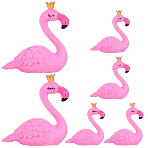 FRCOLOR 6-Pack Mini Flamingo Figurines with , Tiny Flamingo Decorations for Home, Garden, Desk, Party, and Craft Use