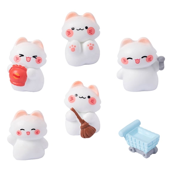 FRCOLOR 6pcs Mini Resin Cat Figurines Cute Tiny Cat Sculptures for Decoration, Desk Ornaments, Garden Miniature Cat Figures