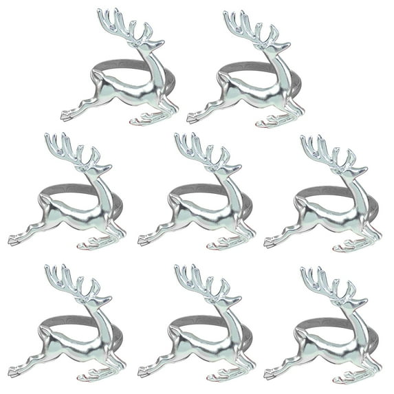 FRCOLOR 8 PCS Elk Deer Napkin Rings Table Decorative Ornament for Christmas Wedding Parties Everyday Use (Silver)