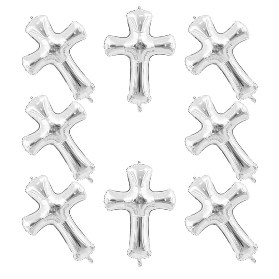 FRCOLOR 8pcs Cross Aluminum Foil Shower Balloon Decor Baptism Cross Balloon Prop