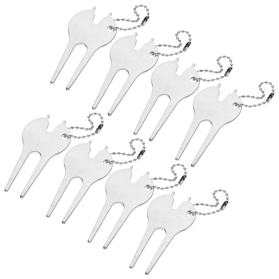 LABSERRON 8Pcs Portable Plated Silver Golf Divot Repair Fork Tool for Lawn Repairing and Golfing Accessories