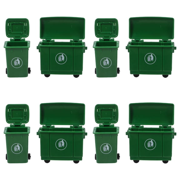 Set of 8 Miniature Dollhouse Trash Cans, Realistic Small Green Plastic Garbage Bins for Decoration and Craft