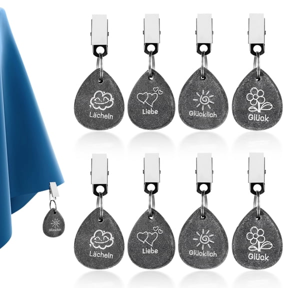 LABSERRON 8Pcs Marble Tablecloth Weights with Engraved Clips for Outdoor Picnic Patio and Shower Curtain Use