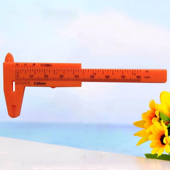 FRCOLOR 80mm Mini Plastic Sliding Caliper Button Jewelry Size Gauge Measure Tool (Orange)