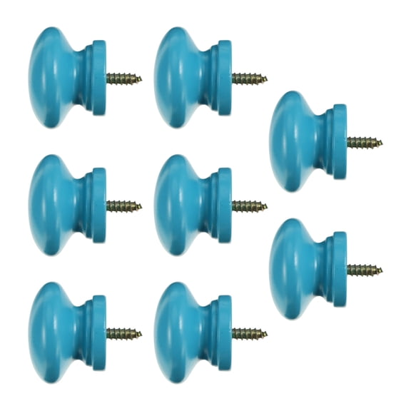 WRISTBIQUE Knob Pull Blue Wood 8Pcs Easy Installation 1.3x1.3x1.2in