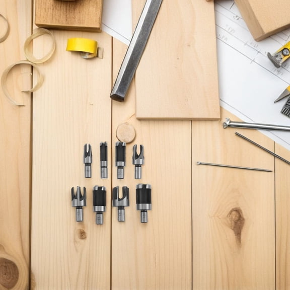 FRCOLOR 8pcs Plug Drill Bits Set Round Shank Woodworking Hole Opener Drill Bits For Electric Drill For Home Renovation Carpentry And Craft Projects