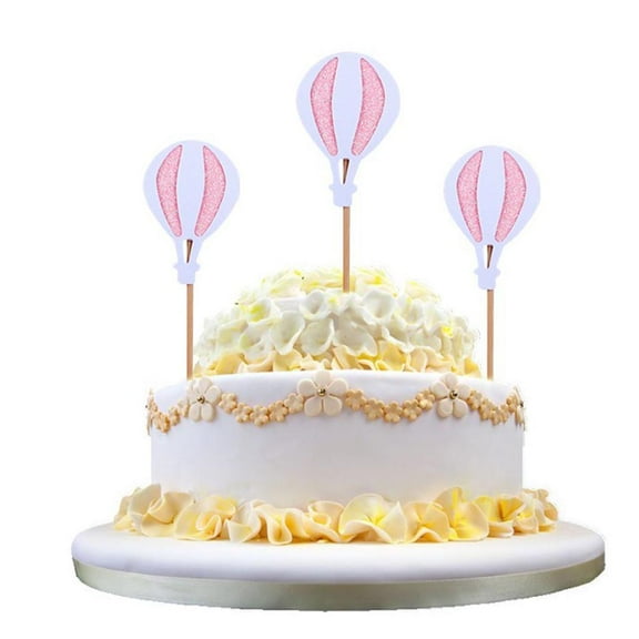 FRCOLOR 9 Pcs Cake Cupcake Toppers Glitter Hot Air Balloon Shaped Creative Plush Cupcake Picks Decoration for Wedding Birthday Party Baby Shower Christmas(White)