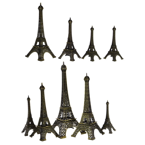 FRCOLOR 9pcs Eiffel Tower Statue Cake Topper Iron Eiffel Tower Sculpture Craft Architecture Model for French Birthday Party Decoration