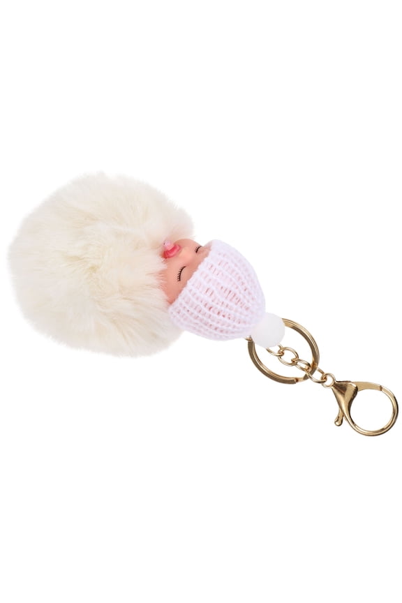 Fuzzy Keychain Cute Doll Keychains Plush White 1Pack