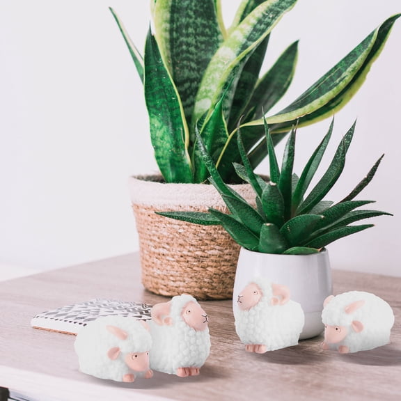 FRCOLOR Adorable Resin Sheep Figures for Decor White Pieces Mini Size