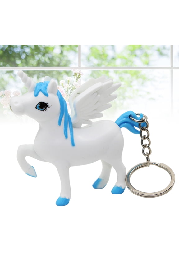 Adorable Unicorn Key Chain with LED Lighting and Sounds Blue Metal for Decoration 3 Inch