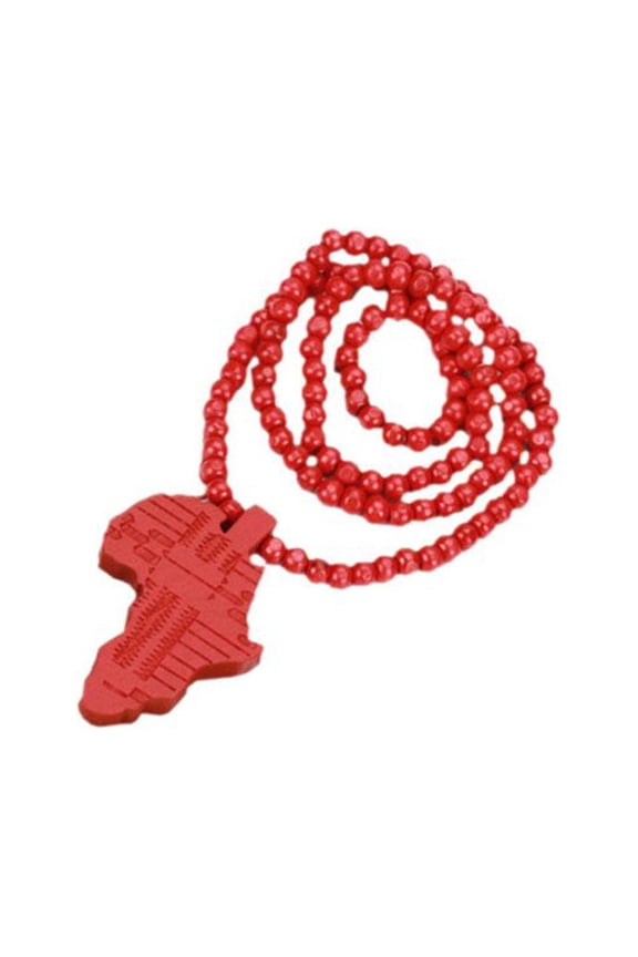 African Tribal Style Wooden Pendant Bead Chain Necklace (Red)