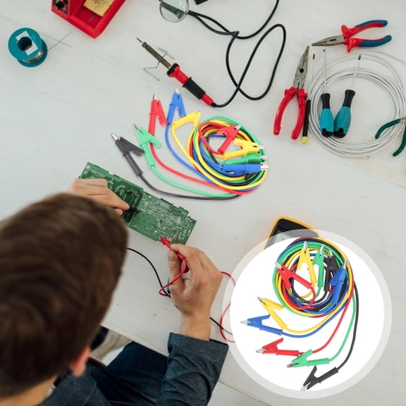 FRCOLOR Alligator Clips Jumper Wires with Assorted Color PVC Insulated Perfect for Testing 5pcs Set