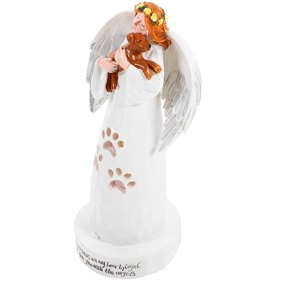 FRCOLOR Angel Holding Puppy Statue for Decor Made of Resin Multi Color Craftsmanship 4.7 Inches