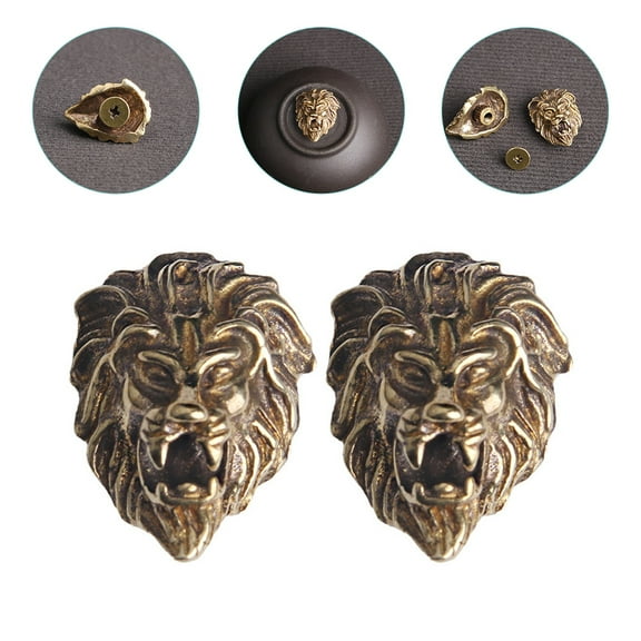 FRCOLOR 2Pcs Brass Lion Head Buttons Decorative Antique Pants Button Replacement for Clothes