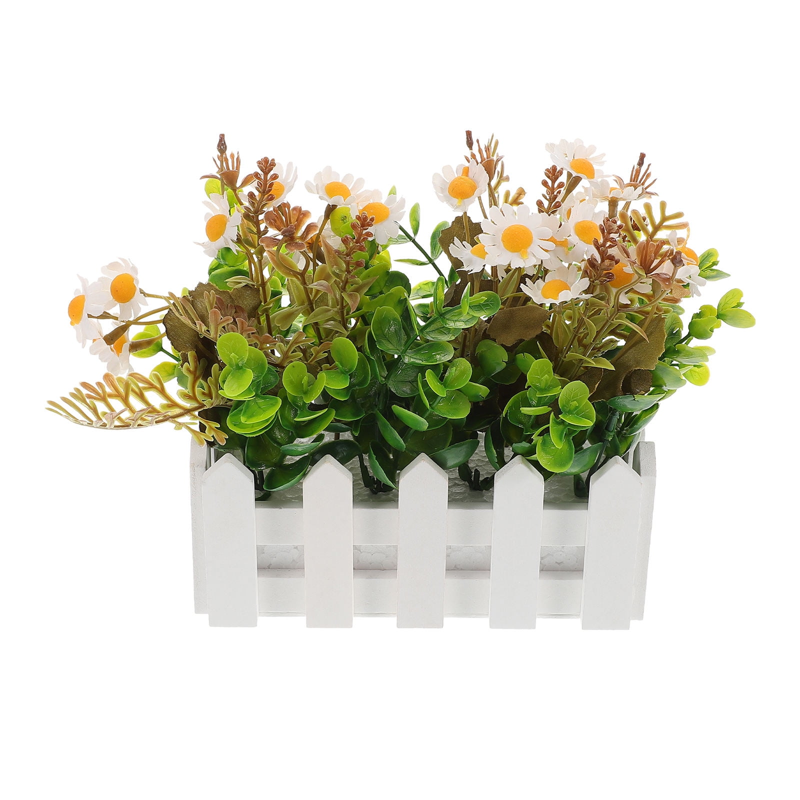 FRCOLOR Artificial Flower Plants in Pots Artificial Flowers Fake Daisies in Picket Fence for Indoor and Outdoor Home Window Office Decoration