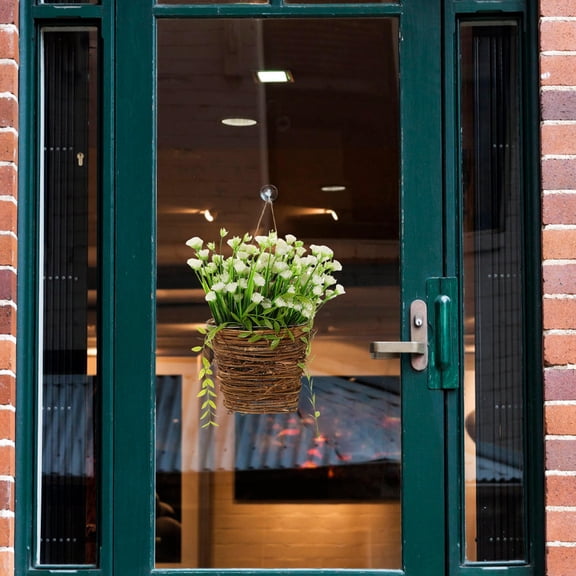 WRISTBIQUE White Silk and Iron Hanging Flower Basket for Front Door