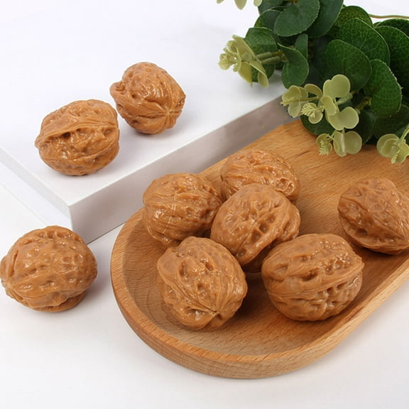 FRCOLOR Artificial Walnuts for Decor PVC Brown Faux Nuts for Crafts and Home Decoration 8 Pieces