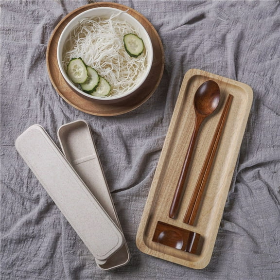 FRCOLOR Assorted Color Chopsticks Spoon Chopstick Rest Set Portable Tableware with Case for Eating Use 4PCS Composite Materials